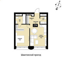 Планировка однокомнатной(квартира) площадью 49.3 квадратных метров в “ЖК Шелепиха (Cosmopolit)”