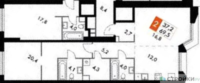 Планировка однокомнатной(квартира) площадью 69.5 квадратных метров в ЖК “ЖК Архитектор”
