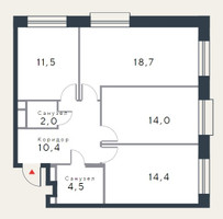 Планировка трехкомнатной(квартира) площадью 75.5 квадратных метров в “ЖК Ривер Парк Коломенский”