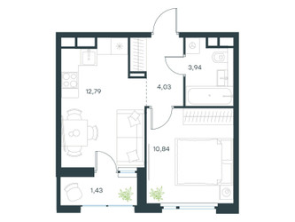Планировка однокомнатной(квартира) площадью 33.03 квадратных метров в ЖК “ЖК Level Лесной”