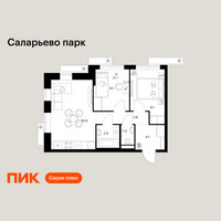 Планировка двухкомнатной(квартира) площадью 46.1 квадратных метров в “ЖК Саларьево парк”