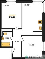 Планировка двухкомнатной(квартира) площадью 49.7 квадратных метров в “ЖК Clementine (Клементин)”