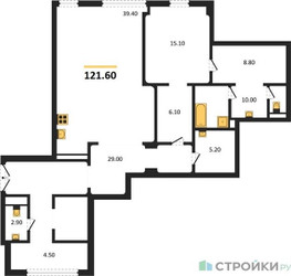 Планировка однокомнатной(квартира) площадью 121.6 квадратных метров в ЖК “ЖК Nicole (Николь)”