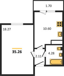 Планировка однокомнатной(квартира) площадью 35 квадратных метров в ЖК “ЖК Борисоглебское”