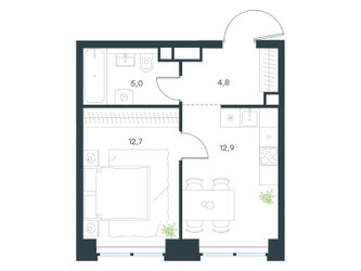 Планировка однокомнатной(квартира) площадью 35.4 квадратных метров в ЖК “ЖК Level Звенигородская”