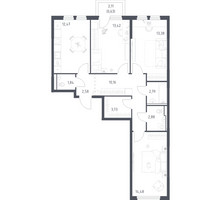 Планировка трехкомнатной(квартира) площадью 78.36 квадратных метров в “ЖК Пригород Лесное”