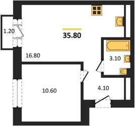 Планировка однокомнатной(квартира) площадью 35.8 квадратных метров в ЖК “ЖК Квартал Метроном”