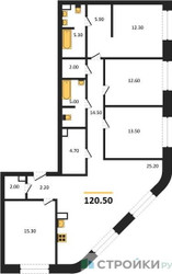 Планировка 4+ комнатной(квартира) площадью 120.5 квадратных метров в ЖК “ЖК Shagal (Шагал)”