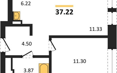 Планировка однокомнатной(квартира) площадью 37.22 квадратных метров в ЖК “ЖК Квартал Авиаторов”