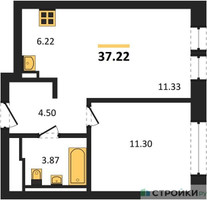 Планировка однокомнатной(квартира) площадью 37.22 квадратных метров в “ЖК Квартал Авиаторов”