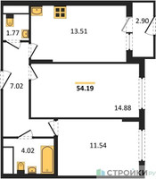 Планировка двухкомнатной(квартира) площадью 54.19 квадратных метров в “ЖК Светлый мир БиоПолис”