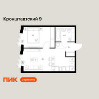 Планировка однокомнатной(квартира) площадью 38.6 квадратных метров в “ЖК Кронштадтский 9”