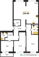 Планировка трехкомнатной(квартира) площадью 103.9 квадратных метров в “ЖК Первый квартал”