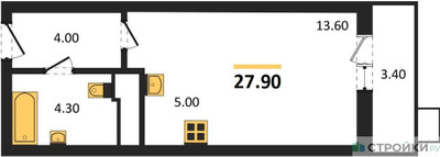 Планировка студии(квартира) площадью 27.9 квадратных метров в ЖК “ЖК Пироговская Ривьера”