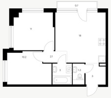 Планировка двухкомнатной(квартира) площадью 49.8 квадратных метров в “ЖК Кутузовский квартал”