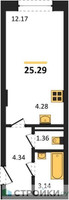 Планировка студии(квартира) площадью 25.29 квадратных метров в “Зеленый Оазис - Город”