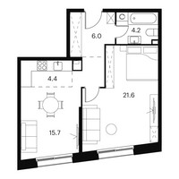 Планировка двухкомнатной(апартаменты) площадью 51.9 квадратных метров в “Апарт-комплекс Аквилон Сигнал”