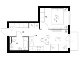Планировка однокомнатной(квартира) площадью 33.3 квадратных метров в “ЖК Середневский лес”