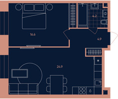 Планировка двухкомнатной(квартира) площадью 50.6 квадратных метров в “Квартал Эра”