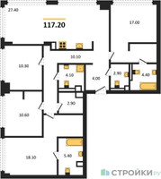 Планировка 4+ комнатной(квартира) площадью 117.2 квадратных метров в “ЖК СТОУН Грэйн”