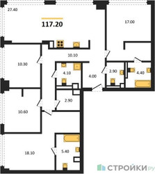 Планировка 4+ комнатной(квартира) площадью 117.2 квадратных метров в ЖК “ЖК СТОУН Грэйн”