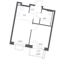Планировка однокомнатной(квартира) площадью 33.36 квадратных метров в “ЖК Квартал Западный”