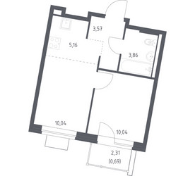 Планировка однокомнатной(квартира) площадью 33.36 квадратных метров в ЖК “ЖК Квартал Западный”