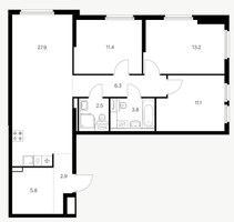 Планировка трехкомнатной(квартира) площадью 85 квадратных метров в “Ярославский квартал”