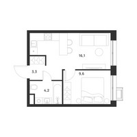 Планировка однокомнатной(квартира) площадью 33.2 квадратных метров в “ЖК Форевиль”