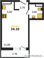 Планировка студии(квартира) площадью 24.1 квадратных метров в “ЖК Родные кварталы”