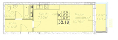 Планировка студии(квартира) площадью 38.19 квадратных метров в ЖК “на Микояна, 54-57”