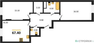Планировка двухкомнатной(квартира) площадью 67.4 квадратных метров в “ЖК Переделкино Ближнее”