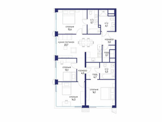 Планировка 4+ комнатной(квартира) площадью 112.62 квадратных метров в ЖК “ЖК Остров”