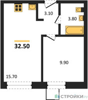 Планировка однокомнатной(квартира) площадью 32.5 квадратных метров в “ЖК Лесная Отрада”
