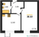 Планировка однокомнатной(квартира) площадью 38.5 квадратных метров в “ЖК Лесная Отрада”