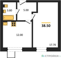 Планировка однокомнатной(квартира) площадью 38.5 квадратных метров в “ЖК Лесная Отрада”