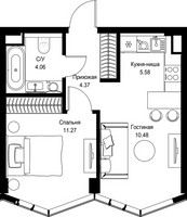 Планировка однокомнатной(квартира) площадью 35.76 квадратных метров в “Дом премиум-класса МИРА”