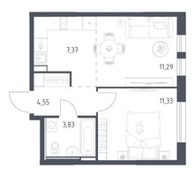 Планировка однокомнатной(квартира) площадью 38.37 квадратных метров в “ЖК Остафьево”