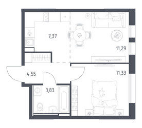Планировка однокомнатной(квартира) площадью 38.37 квадратных метров в ЖК “ЖК Остафьево”