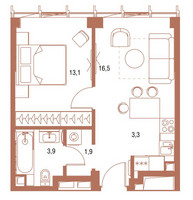 Планировка однокомнатной(квартира) площадью 38.5 квадратных метров в “ЖК Symphony 34 (Симфония 34)”