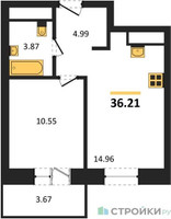 Планировка однокомнатной(квартира) площадью 36.21 квадратных метров в “ЖК ВОСТОК II”