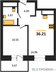 Планировка однокомнатной(квартира) площадью 36.21 квадратных метров в ЖК “ЖК ВОСТОК II”