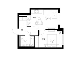 Планировка однокомнатной(квартира) площадью 35.9 квадратных метров в “ЖК Середневский лес”