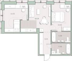 Планировка двухкомнатной(квартира) площадью 64.3 квадратных метров в “ЖК Среда на Кутузовском”