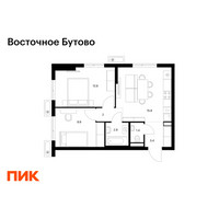 Планировка двухкомнатной(квартира) площадью 48 квадратных метров в “ЖК Восточное Бутово”