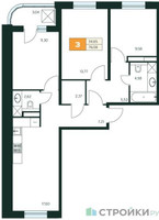 Планировка трехкомнатной(квартира) площадью 76.08 квадратных метров в “Ласточкино”