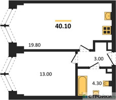 Планировка однокомнатной(квартира) площадью 40.1 квадратных метров в “ЖК ЗИЛАРТ”