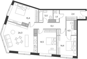 Планировка трехкомнатной(апартаменты) площадью 96.2 квадратных метров в “ЖК Дом Chkalov”