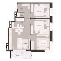 Планировка трехкомнатной(квартира) площадью 83.6 квадратных метров в “ЖК Гранд Комфорт”