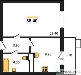 Планировка однокомнатной(квартира) площадью 38.4 квадратных метров в ЖК “ЖК Пироговская Ривьера”
